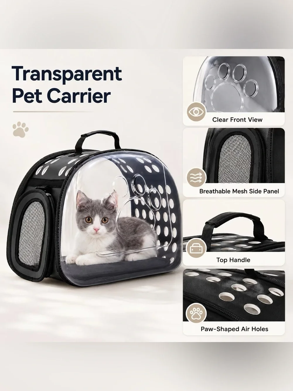 Transparent Black PET Carrier Backpack with Clear Front!! SHOULDER STRAP ❗️🐾😍